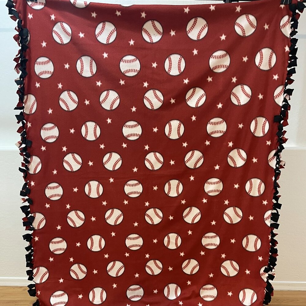 Red & White Baseball Double-Sided Fleece Throw Blanket #40 (52in W X 65in L)